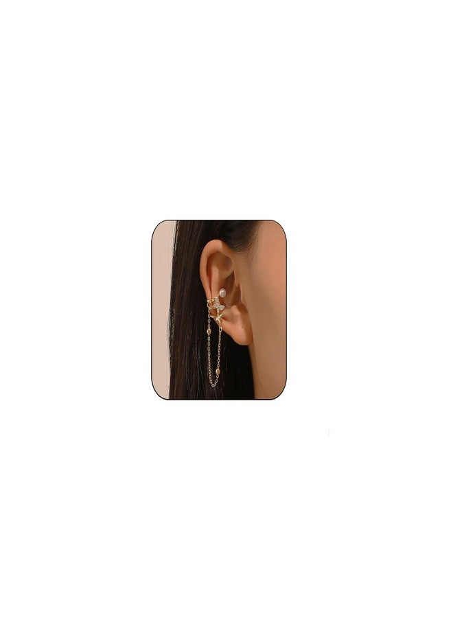 Cicod Ear Cuff Earrings for Women No Piercing Zircon Star Heart Pearl cuffs Helix Cartilage Clip On Wrap Earring Adjustable Ear Cuffs Prom Jewelry for Women (Butterfly Chain) - Image 1